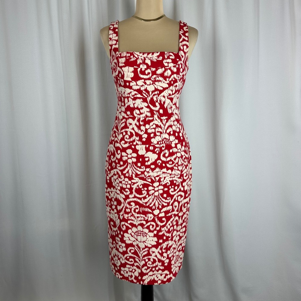 Sangria Dress Size 8 Red White Floral‎ Sheath Sleeveless Knee Length